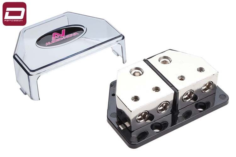 AUDIO NOVA DB24S  Распределитель питания спаренный. Входы 1 х 0-4Ga (54-20мм²). Выходы 2 х 4-8Ga (2 (6)