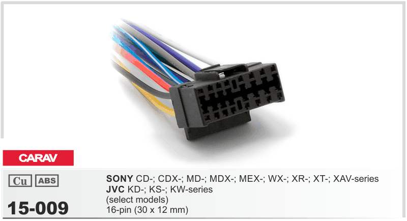 CARAV 15-009  разъём магнитолы Sony, JVC 16pin