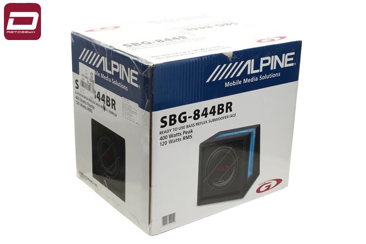 Alpine SBG-844BR сабвуфер 20см в корпусе с фазоинвертором, RMS_макс.120_400 Вт, 4Ом, 34-1500Гц, разм (1)