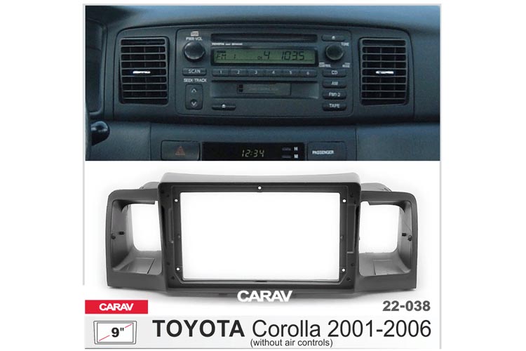 CARAV 22-038  2 DIN Переходная рамка для магнитолы для TOYOTA Corolla 2001-2006, 9  дюймов (Без регу