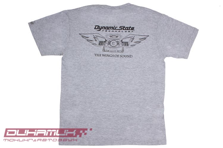 Dynamic State  Футболка серый меланж The Wings Of Sound - Крылья звука, чёрный принт, S, плотность т (5)