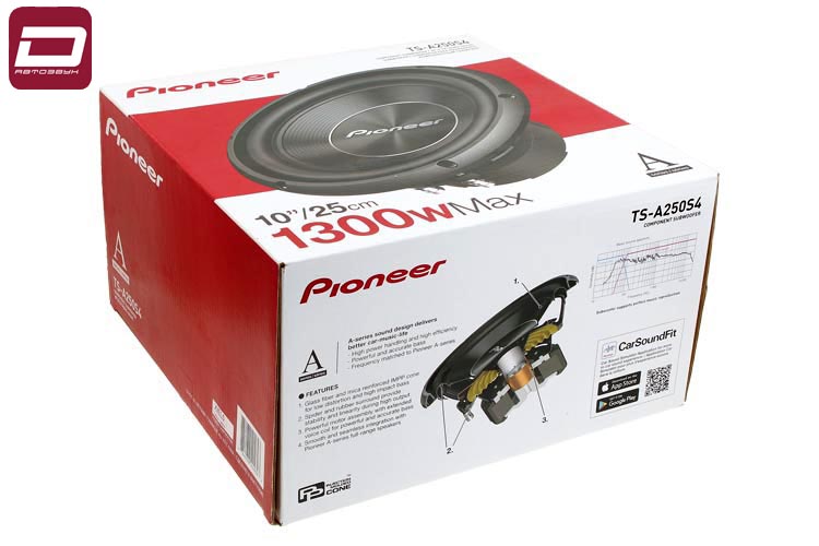 Pioneer TS-A250S4 сабвуфер 25см for Box, RMS_max_ 400_1300 Вт, 4 Ом, 90 дБ, диффузор_ полипропилен у (1)
