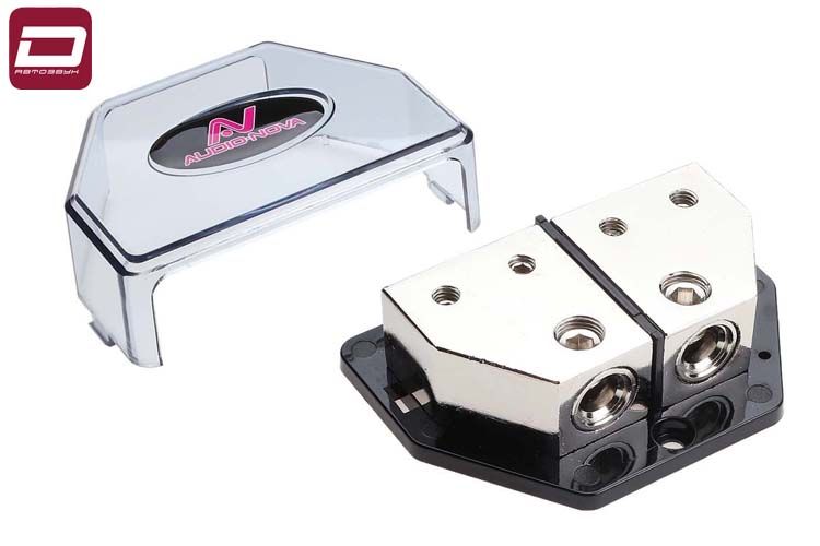 AUDIO NOVA DB24S  Распределитель питания спаренный. Входы 1 х 0-4Ga (54-20мм²). Выходы 2 х 4-8Ga (2 (7)