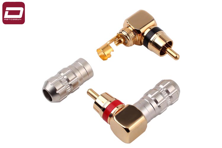 AUDIO NOVA RCA.22C  RCA коннектор, угловой, для сигнальных кабелей D_8мм, 1 штука. Полностью МЕДНЫЙ.