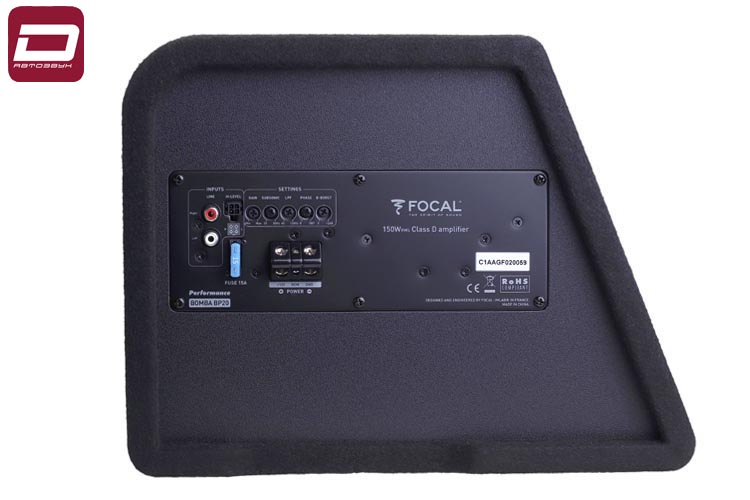 Focal BombABP20   Активный корпусной сабвуфер в корпусе бандпасс. 150 Вт, 20-125 Гц. Входы высокого (2)