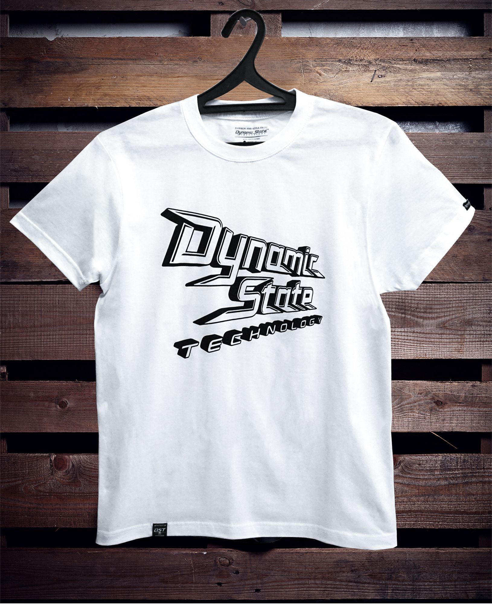 Dynamic State  Футболка белая логотип Dynamic State Technology (три уровня), чёрный принт, L  плотн (5)