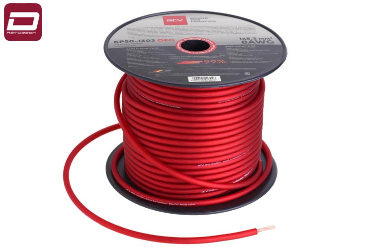 ACV KP50-1302OFC  силовой кабель 8AWG  красный (в катушке 50м)  Цена за метр.