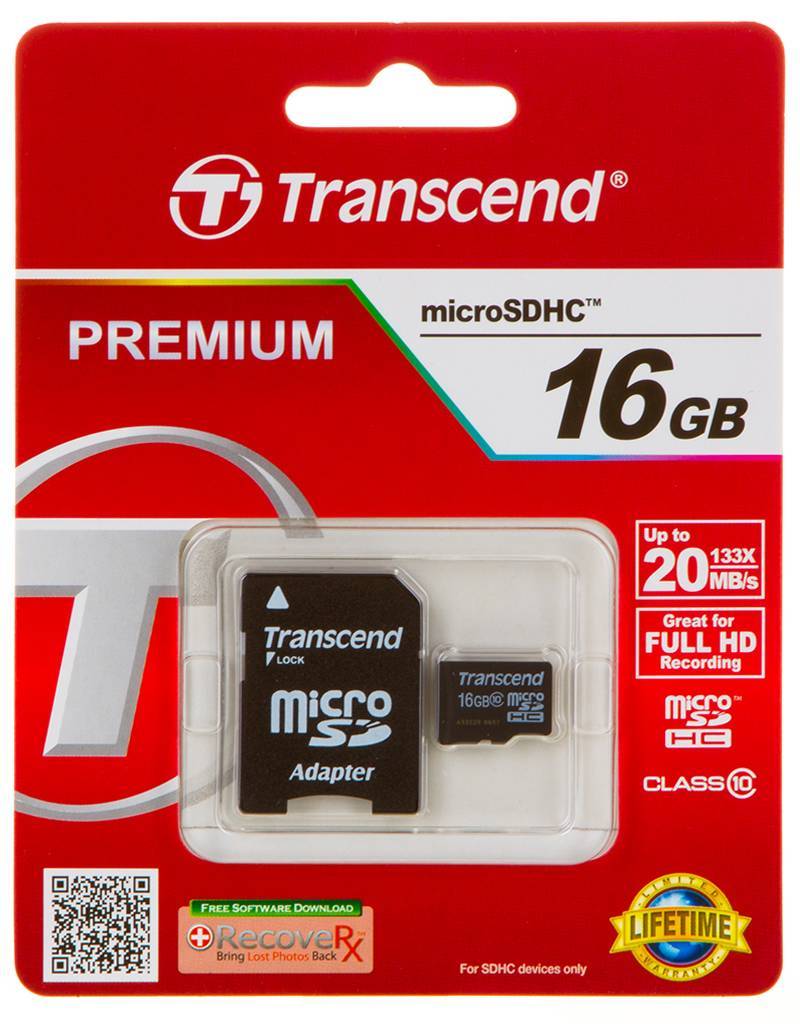 Карта памяти Transcend MIcro SDHC 16GB Class 10   для работы в слотах SD, с HD видеорегистраторами и
